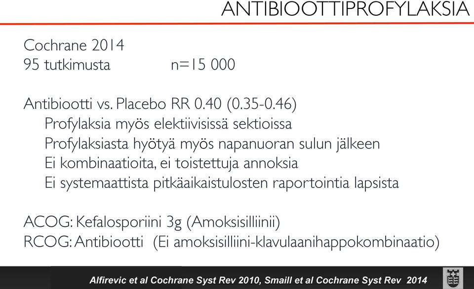 toistettuja annoksia Ei systemaattista pitkäaikaistulosten raportointia lapsista ACOG: Kefalosporiini 3g