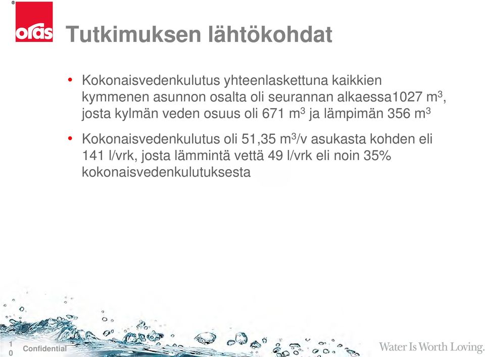 ja lämpimän 356 m 3 Kokonaisvedenkulutus oli 51,35 m 3 /v asukasta kohden eli 141