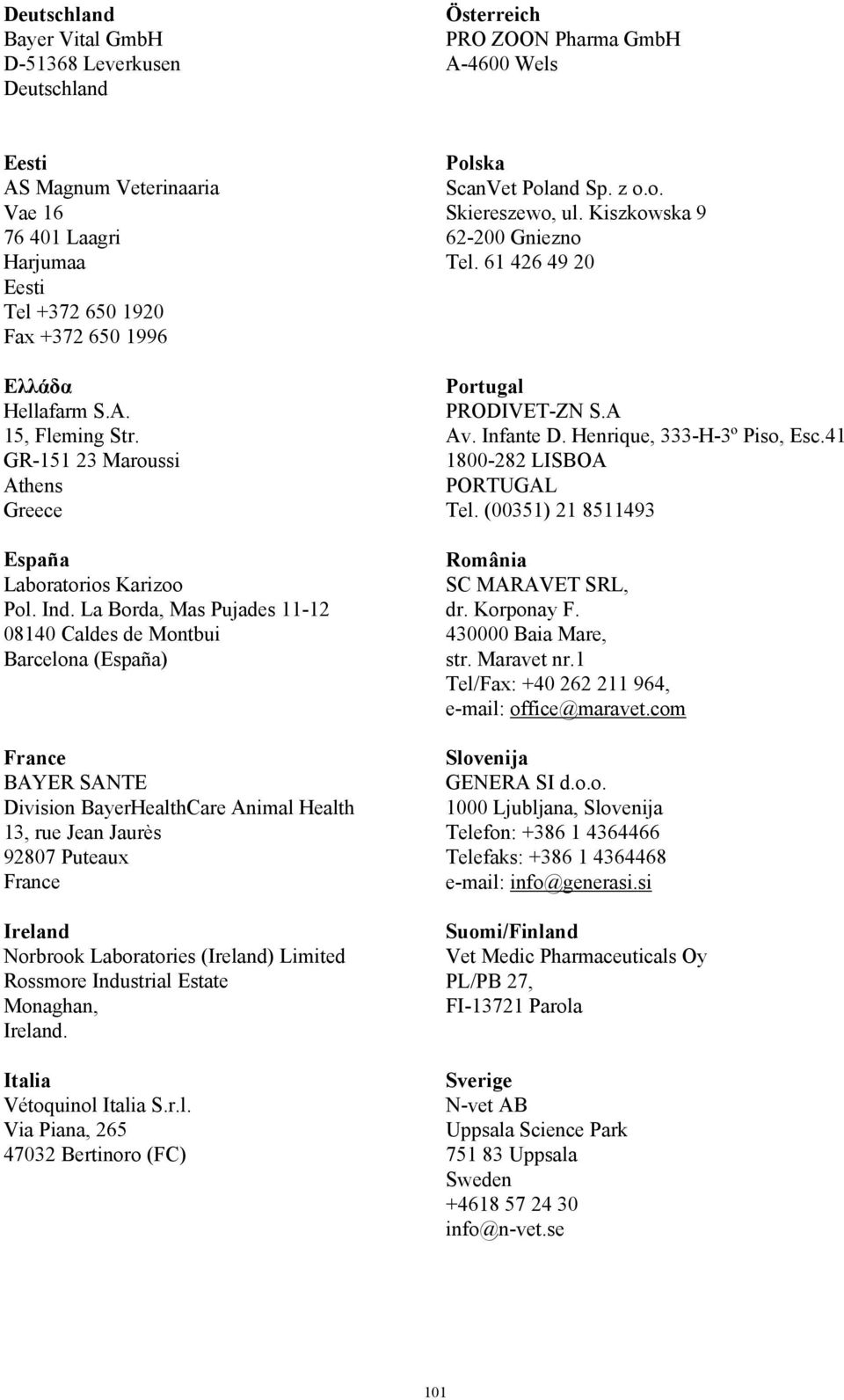 La Borda, Mas Pujades 11-12 08140 Caldes de Montbui Barcelona (España) France BAYER SANTE Division BayerHealthCare Animal Health 13, rue Jean Jaurès 92807 Puteaux France Ireland Norbrook Laboratories