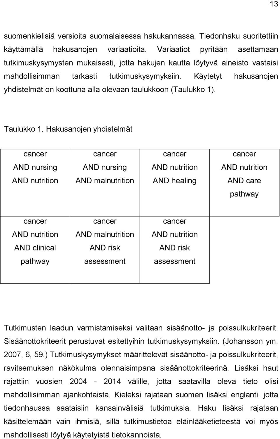 Käytetyt hakusanojen yhdistelmät on koottuna alla olevaan taulukkoon (Taulukko 1). Taulukko 1.