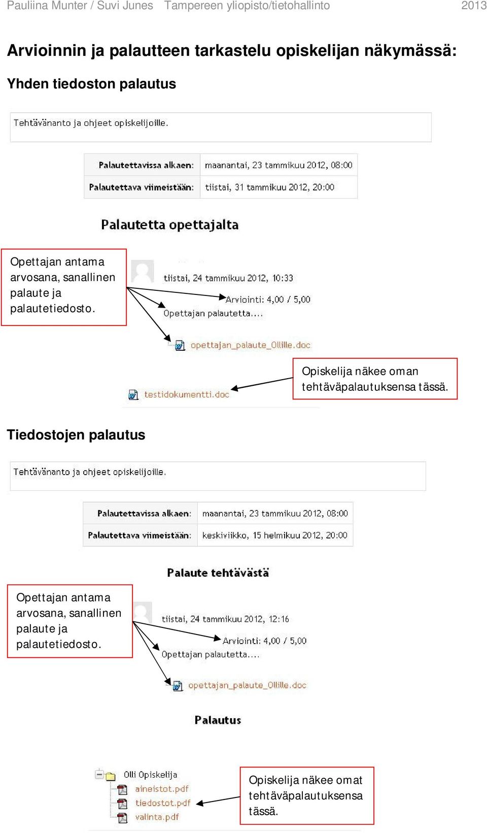 Opiskelija näkee oman tehtäväpalautuksensa tässä.