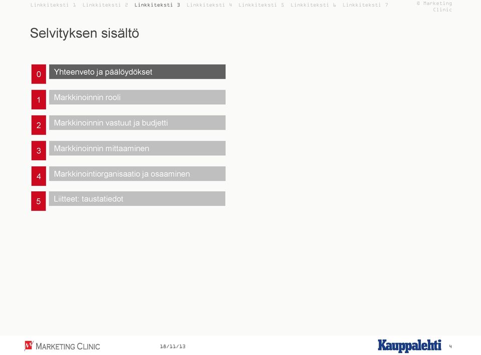 päälöydökset 1 Markkinoinnin rooli 2 Markkinoinnin vastuut ja budjetti 3