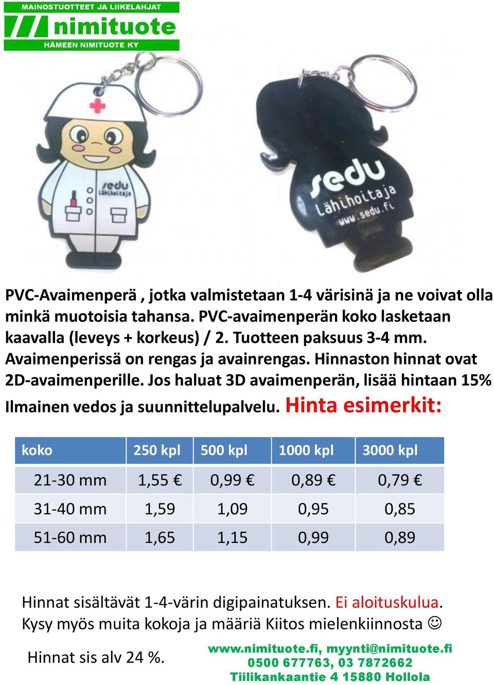 Jos haluat 3D avaimenperän, lisää hintaan 15% Ilmainen vedos ja suunnittelupalvelu.