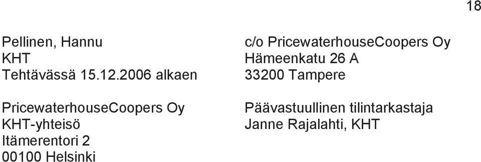 Itämerentori 2 00100 Helsinki c/o PricewaterhouseCoopers