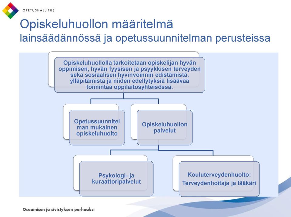 ylläpitämistä ja niiden edellytyksiä lisäävää toimintaa oppilaitosyhteisössä.