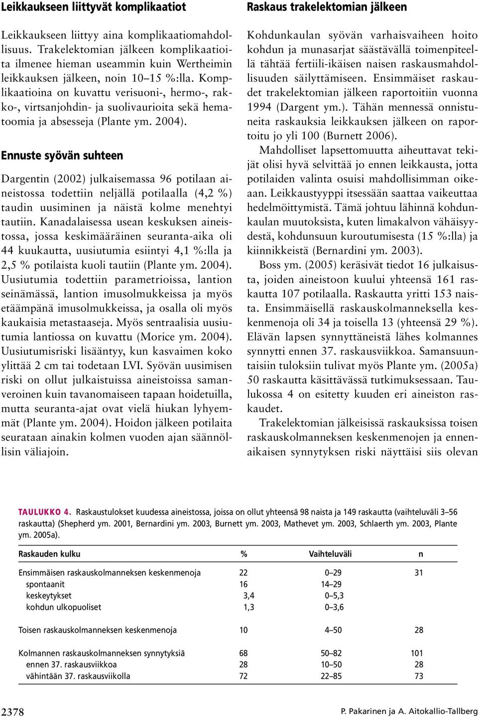 Komplikaatioina on kuvattu verisuoni, hermo, rakko, virtsanjohdin ja suolivaurioita sekä hematoomia ja absesseja (Plante ym. 2004).