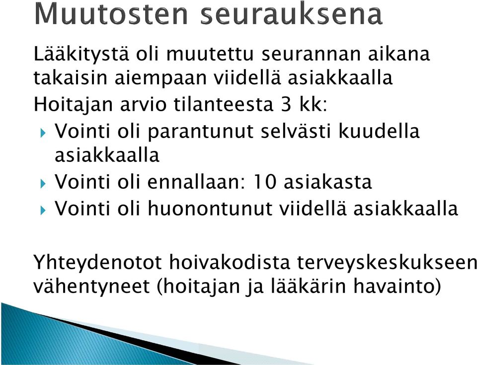 asiakkaalla Vointi oli ennallaan: 10 asiakasta Vointi oli huonontunut viidellä