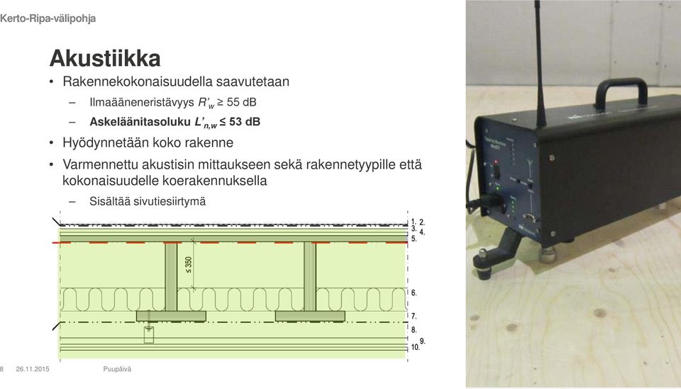 Hyödynnetään koko rakenne Varmennettu akustisin mittaukseen sekä