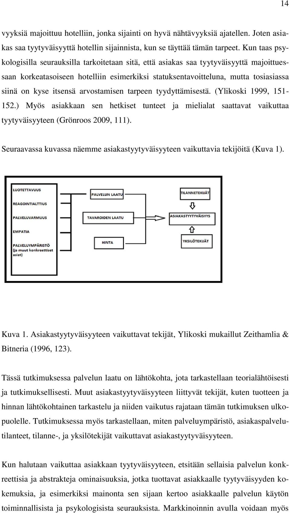 itsensä arvostamisen tarpeen tyydyttämisestä. (Ylikoski 1999, 151-152.) Myös asiakkaan sen hetkiset tunteet ja mielialat saattavat vaikuttaa tyytyväisyyteen (Grönroos 2009, 111).