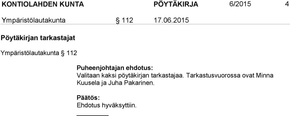 2015 Pöytäkirjan tarkastajat Ympäristölautakunta 112