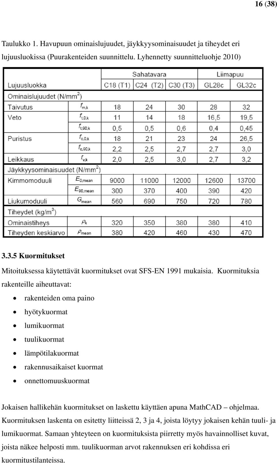 kuormitukset on laskettu käyttäen apuna MathCAD ohjelmaa. Kuormituksen laskenta on esitetty liitteissä 2, 3 ja 4, joista löytyy jokaisen kehän tuuli- ja lumikuormat.