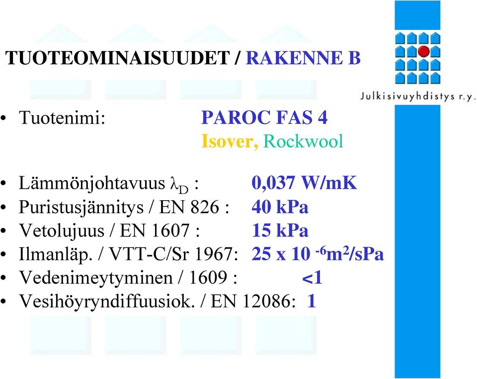 Vetolujuus / EN 1607 : 15 kpa Ilmanläp.