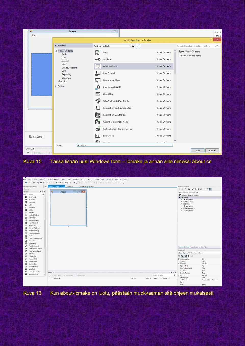 annan sille nimeksi About.cs Kuva 16.