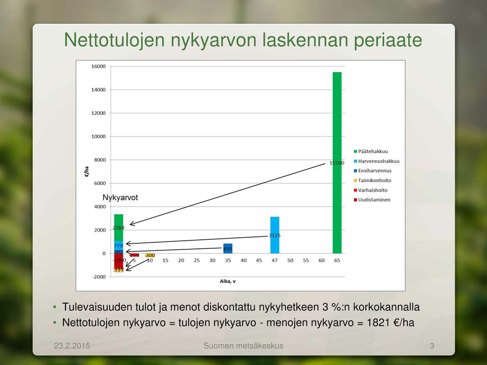 3 %:n korkokannalla Nettotulojen nykyarvo = tulojen