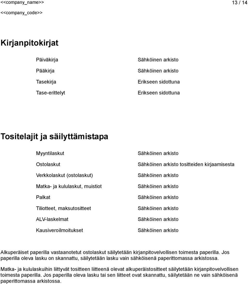 kirjanpitovelvollisen toimesta paperilla. Jos paperilla oleva lasku on skannattu, säilytetään lasku vain sähköisenä paperittomassa arkistossa.