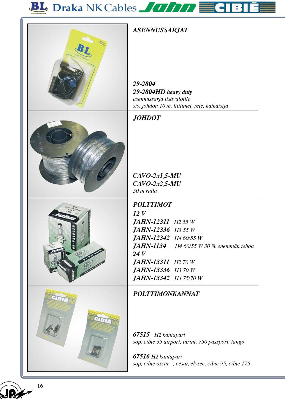 JAHN-12336 H3 55 W JAHN-12342 H4 60/55 W JAHN-1134 H4 60/55 W 30 % enemmän tehoa 24 V JAHN-13311 H2 70 W JAHN-13336 H3 70 W