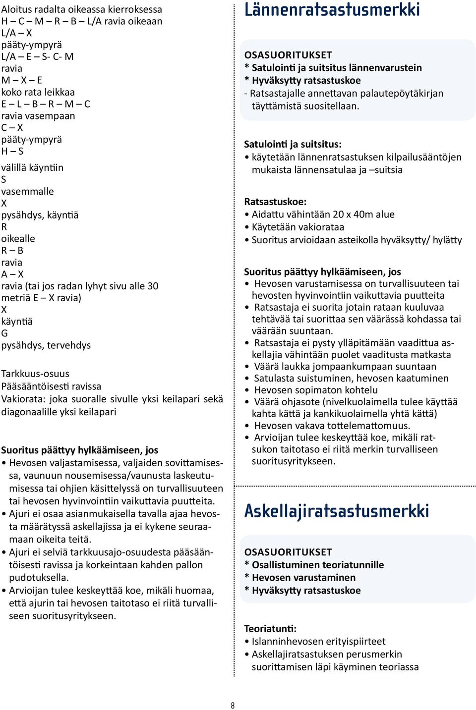 joka suoralle sivulle yksi keilapari sekä diagonaalille yksi keilapari Suoritus päättyy hylkäämiseen, jos Hevosen valjastamisessa, valjaiden sovittamisessa, vaunuun nousemisessa/vaunusta