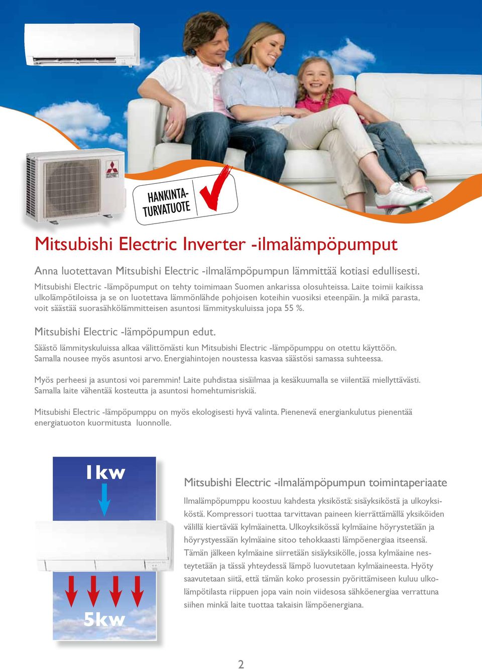 Ja mikä parasta, voit säästää suorasähkölämmitteisen asuntosi lämmityskuluissa jopa 55 %. Mitsubishi Electric -lämpöpumpun edut.