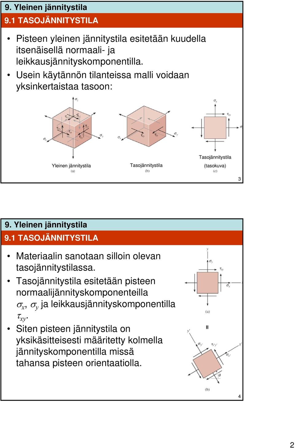 1 TASOJÄNNITYSTILA Materiaalin sanotaan silloin olevan tasojännitstilassa.