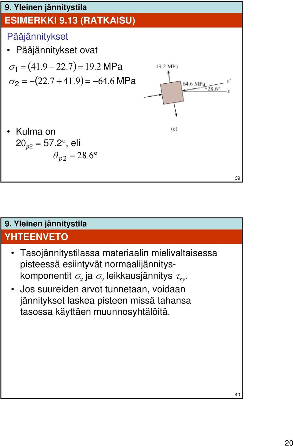 6 θ p 39 YHTEENVETO Tasojännitstilassa materiaalin mielivaltaisessa pisteessä esiintvät