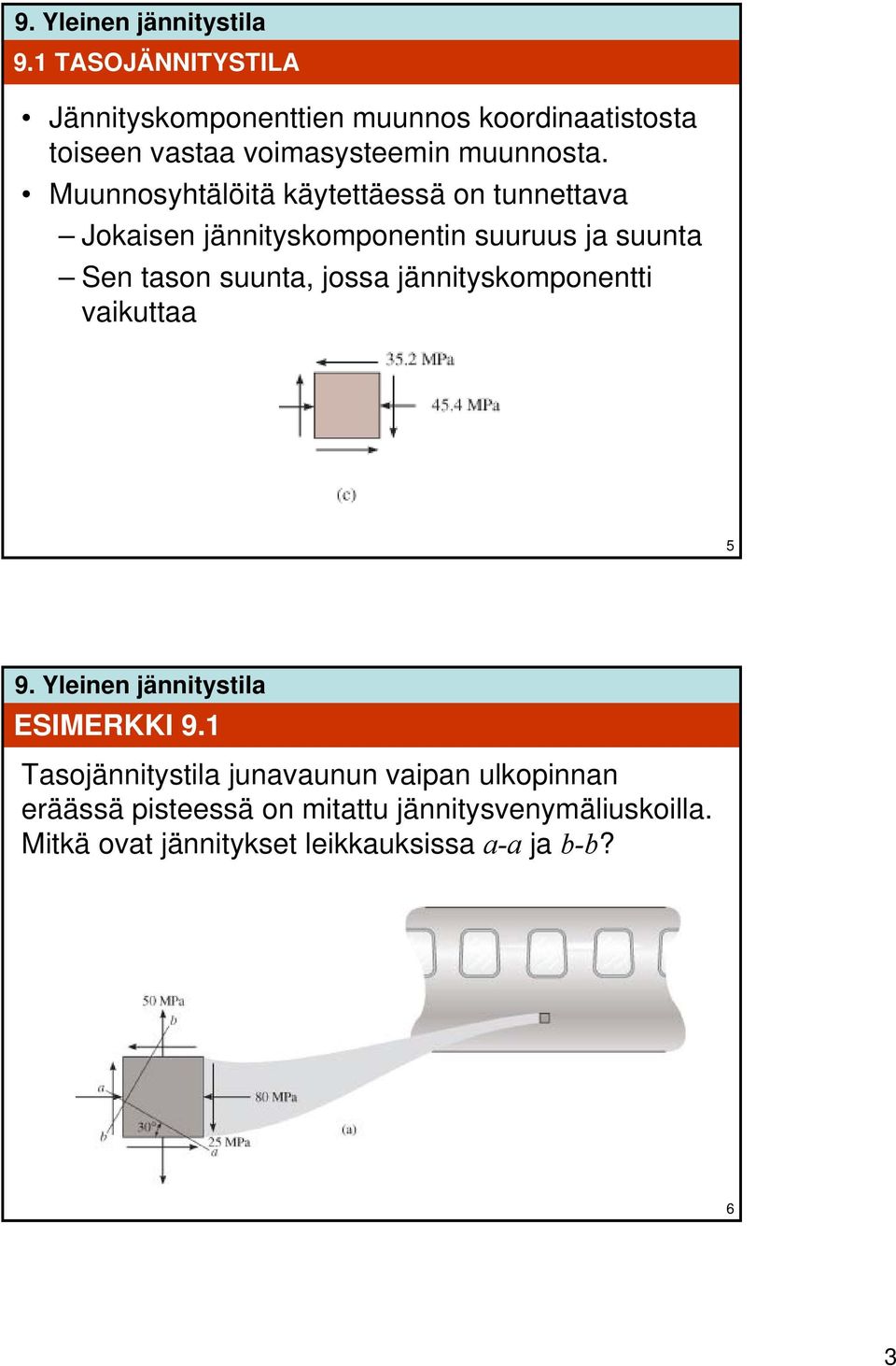 Muunnoshtälöitä kätettäessä on tunnettava Jokaisen jännitskomponentin suuruus ja suunta Sen tason