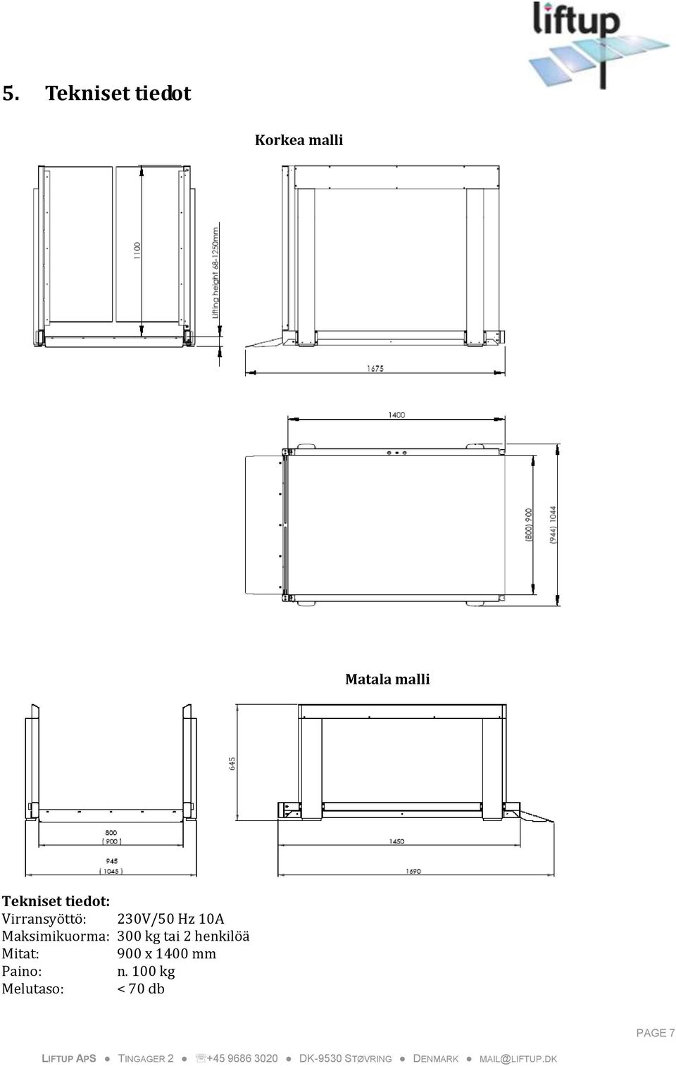 Tekniset tiedot: Virransyöttö: 230V/50 Hz 10A