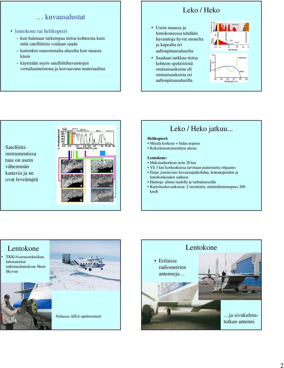 tietoa kohteen spektrisistä ominaisuuksista eli ominaisuuksista eri aallonpituusalueilla Leko / Heko jatkuu.