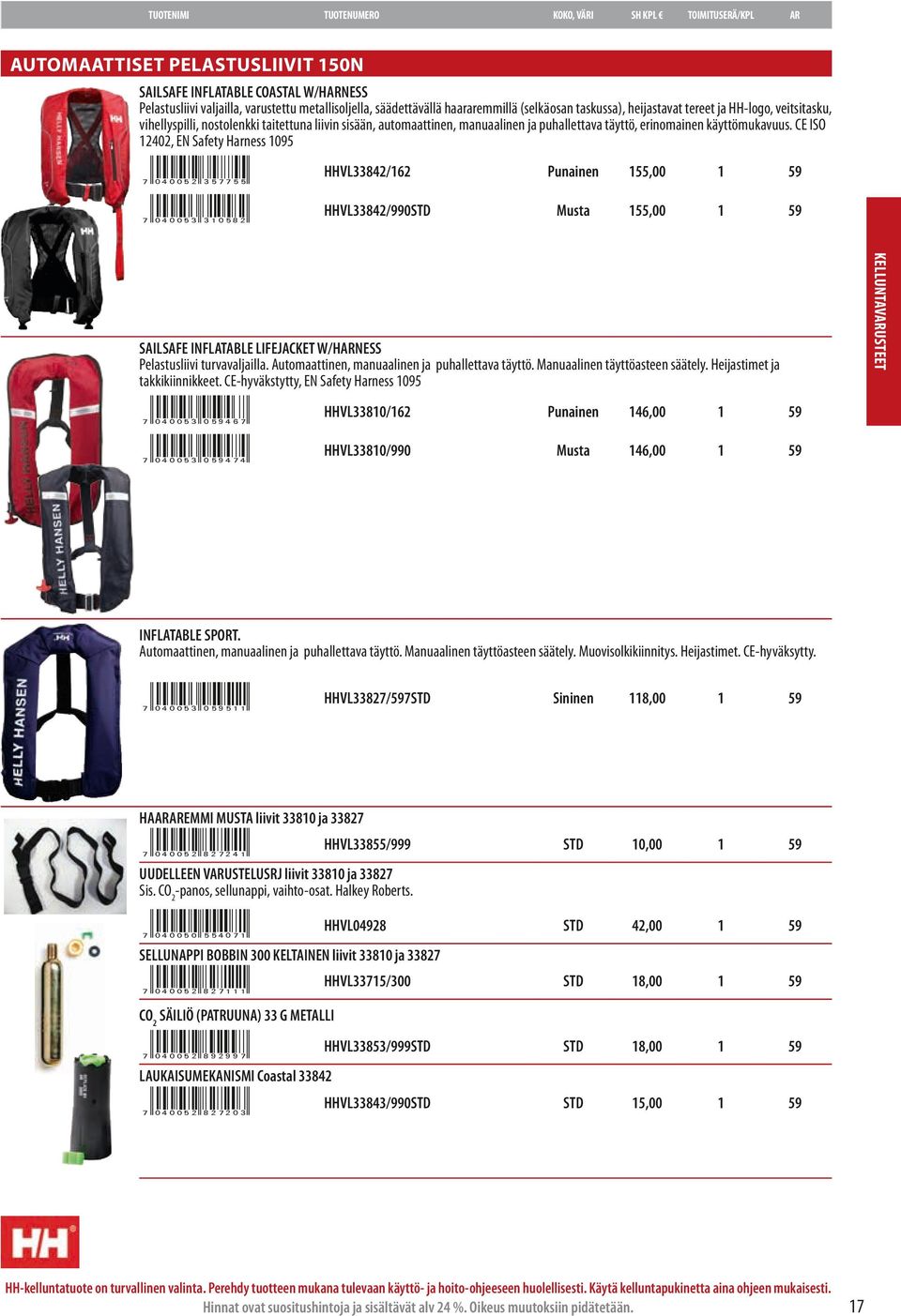 CE ISO 2402, EN Safety Harness 095 hr0>0:5<sgikkiir HHVL33842/62 hr0>0:5=sgedilfr HHVL33842/990 Punainen 55,00 Musta 55,00 KELLUNTAVUSTEET SAILSAFE INFLATABLE LIFEJACKET W/HNESS Pelastusliivi