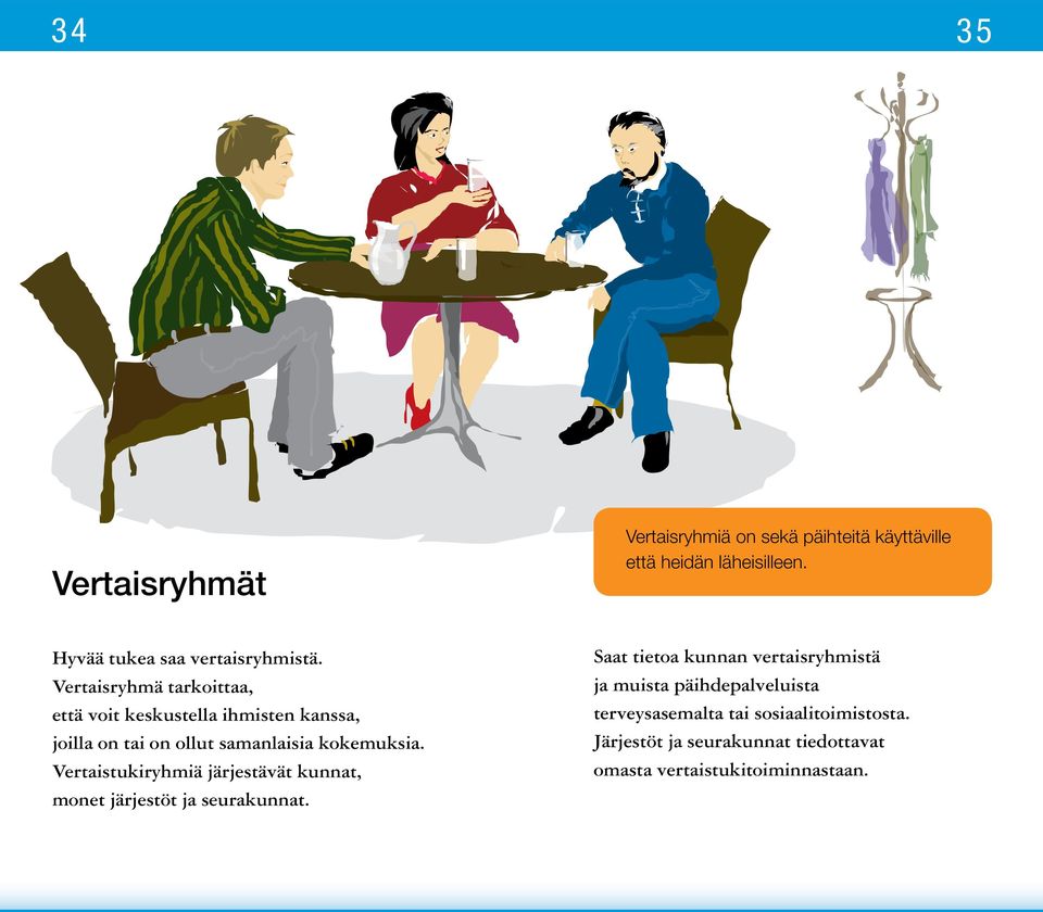 Vertaisryhmä tarkoittaa, että voit keskustella ihmisten kanssa, joilla on tai on ollut samanlaisia kokemuksia.