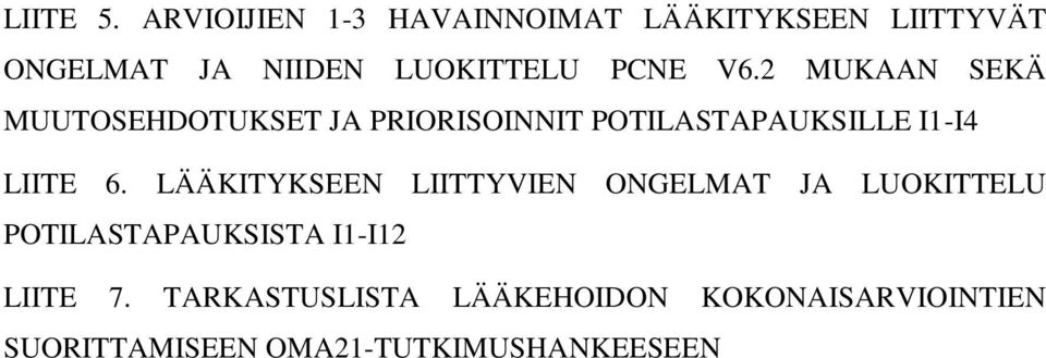 V6.2 MUKAAN SEKÄ MUUTOSEHDOTUKSET JA PRIORISOINNIT POTILASTAPAUKSILLE I1-I4 LIITE 6.