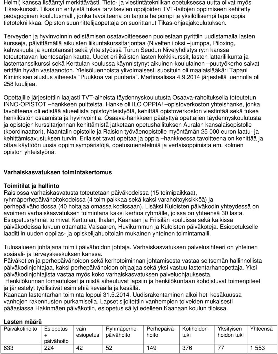 Opiston suunnittelijaopettaja on suorittanut Tikas-ohjaajakoulutuksen.