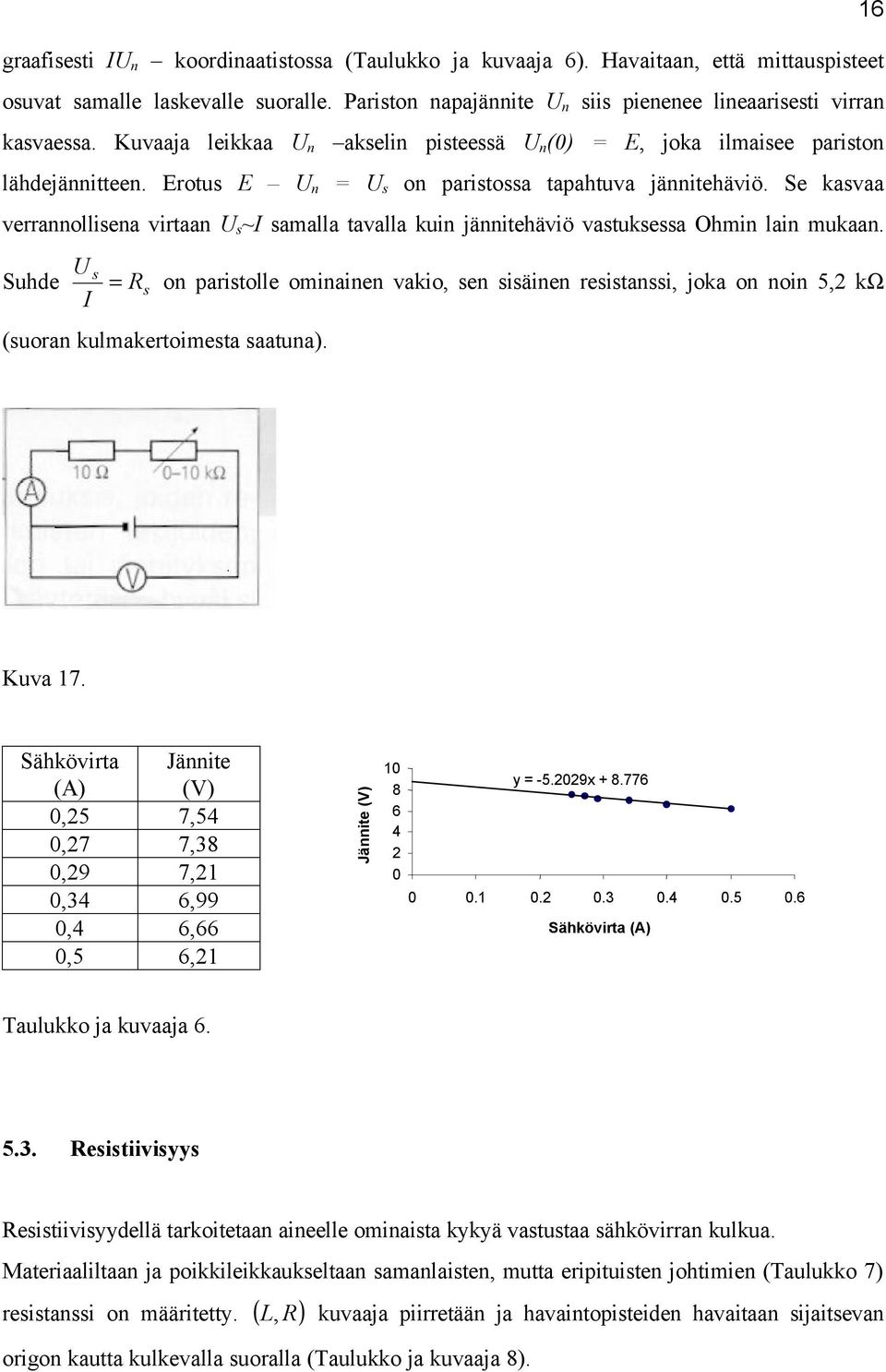 Se kasvaa verrannollisena virtaan U s ~I samalla tavalla kuin jännitehäviö vastuksessa Ohmin lain mukaan.
