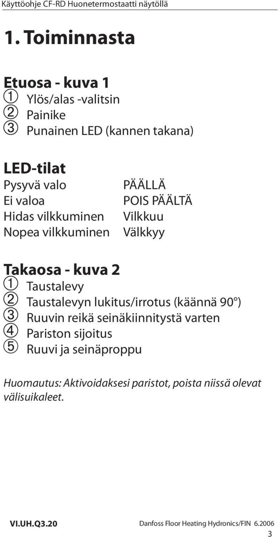 Taustalevyn lukitus/irrotus (käännä 90 ) Ruuvin reikä seinäkiinnitystä varten Pariston sijoitus Ruuvi ja