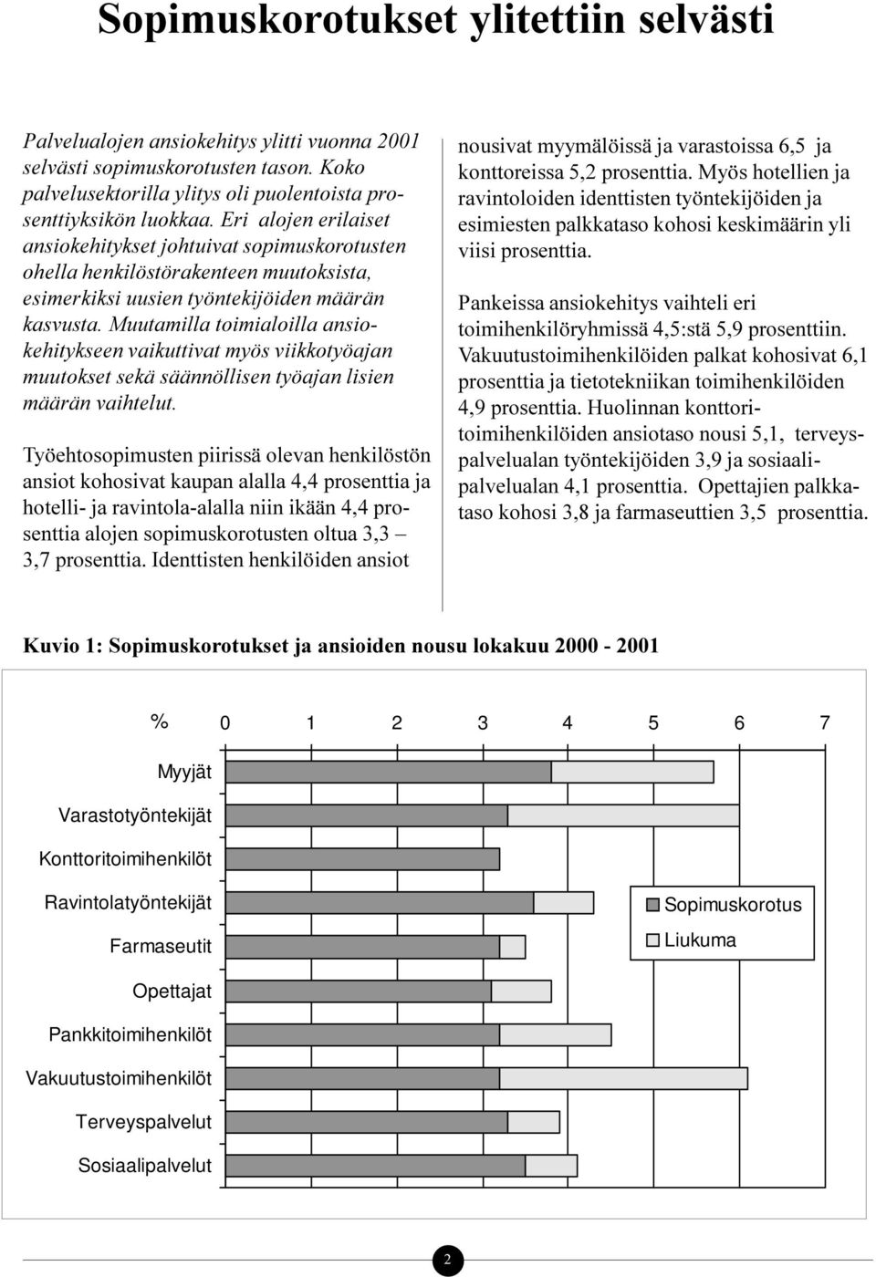 Muutamilla toimialoilla ansiokehitykseen vaikuttivat myös viikkotyöajan muutokset sekä säännöllisen työajan lisien määrän vaihtelut.