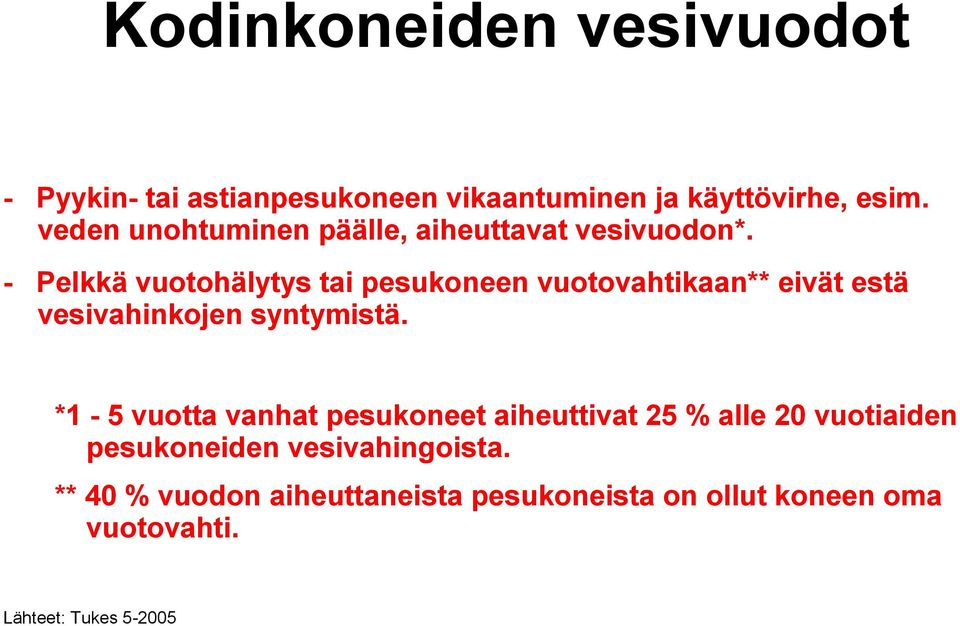 - Pelkkä vuotohälytys tai pesukoneen vuotovahtikaan** eivät estä vesivahinkojen syntymistä.