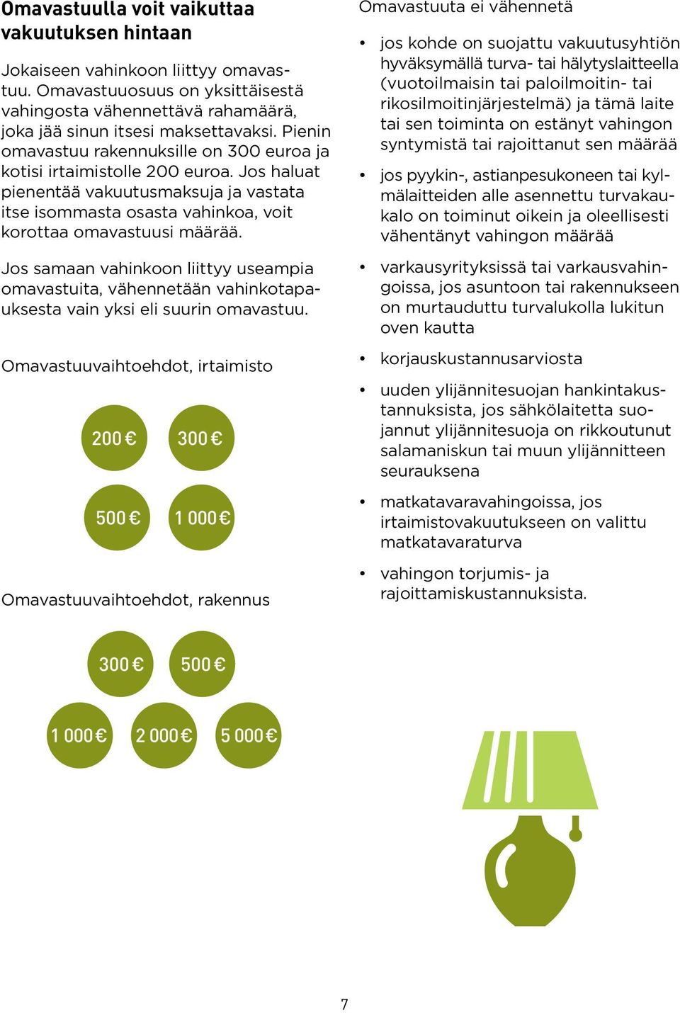 Jos samaan vahinkoon liittyy useampia omavastuita, vähennetään vahinkotapauksesta vain yksi eli suurin omavastuu.