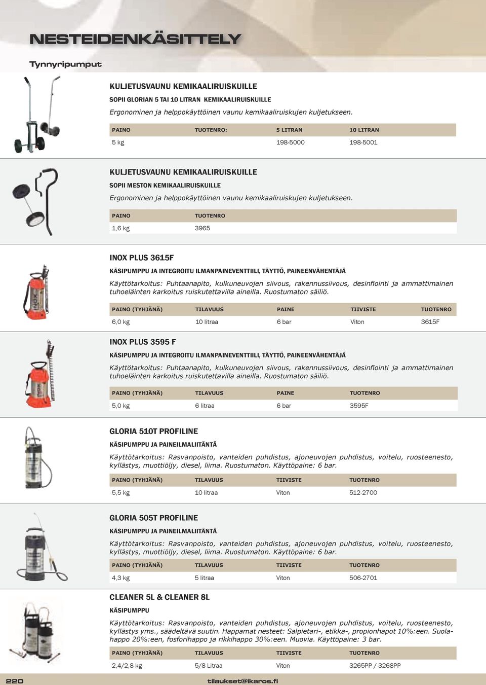 PAINO TUOTENRO 1,6 kg 3965 INOX PLUS 3615F KÄSIPUMPPU JA INTEGROITU ILMANPAINEVENTTIILI, TÄYTTÖ, PAINEENVÄHENTÄJÄ Käyttötarkoitus: Puhtaanapito, kulkuneuvojen siivous, rakennussiivous, desinfiointi