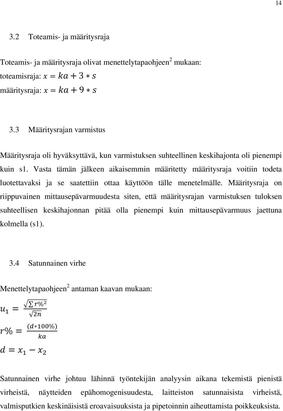 Vasta tämän jälkeen aikaisemmin määritetty määritysraja voitiin todeta luotettavaksi ja se saatettiin ottaa käyttöön tälle menetelmälle.