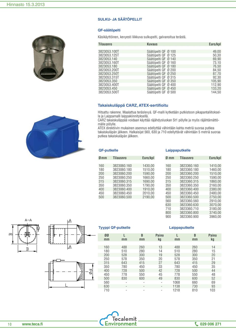 250T Säätöpelti QF Ø 250 87,70 3823053.315T Säätöpelti QF Ø 315 92,30 3823053.350 Säätöpelti QF Ø 350 105,90 3823053.400T Säätöpelti QF Ø 400 112,90 3823053.450 Säätöpelti QF Ø 450 133,20 3823053.