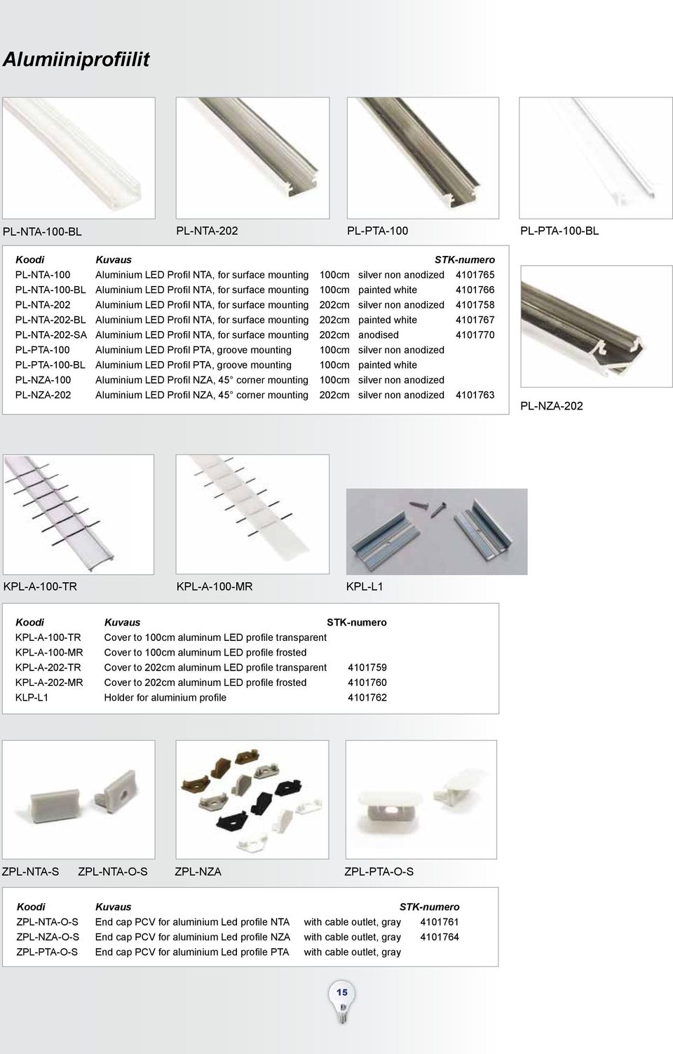 mounting 202cm painted white 4101767 PL-NTA-202-SA Aluminium LED Profil NTA, for surface mounting 202cm anodised 4101770 PL-PTA-100 Aluminium LED Profil PTA, groove mounting 100cm silver non anodized