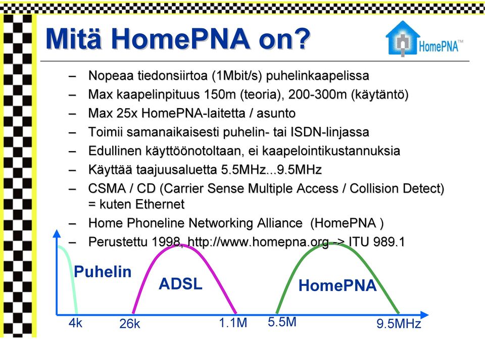 asunto Toimii samanaikaisesti puhelin- tai ISDN-linjassa Edullinen käyttöönotoltaan, ei kaapelointikustannuksia Käyttää