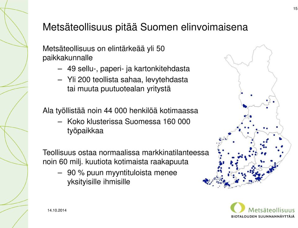 noin 44 000 henkilöä kotimaassa Koko klusterissa Suomessa 160 000 työpaikkaa Teollisuus ostaa normaalissa