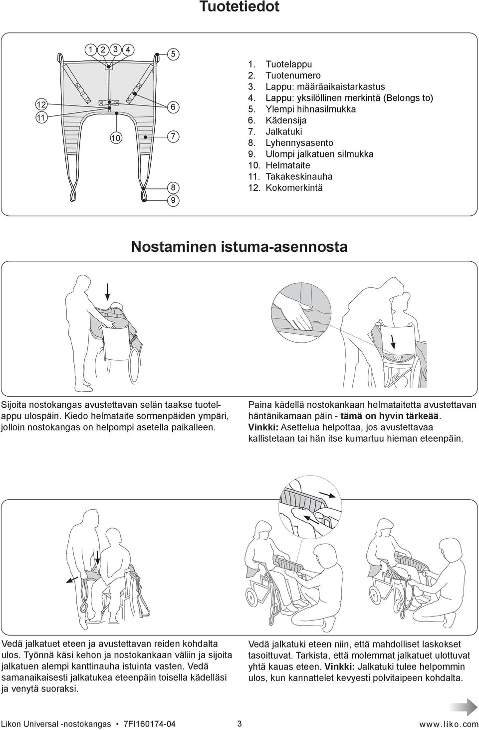 Kiedo helmataite sormenpäiden ympäri, jolloin nostokangas on helpompi asetella paikalleen. Paina kädellä nostokankaan helmataitetta avustettavan häntänikamaan päin - tämä on hyvin tärkeää.
