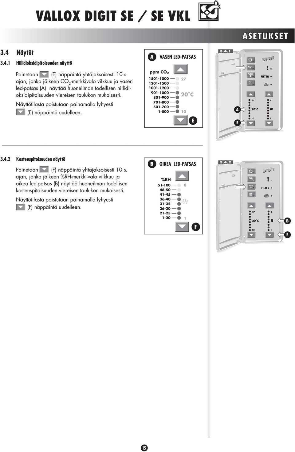 Näyttötilasta poistutaan painamalla lyhyesti () näppäintä uudelleen. ppm O 2 50-000 27 20-500 00-200 90-000 0-900 70-00 50-700 -500 0 3.4.