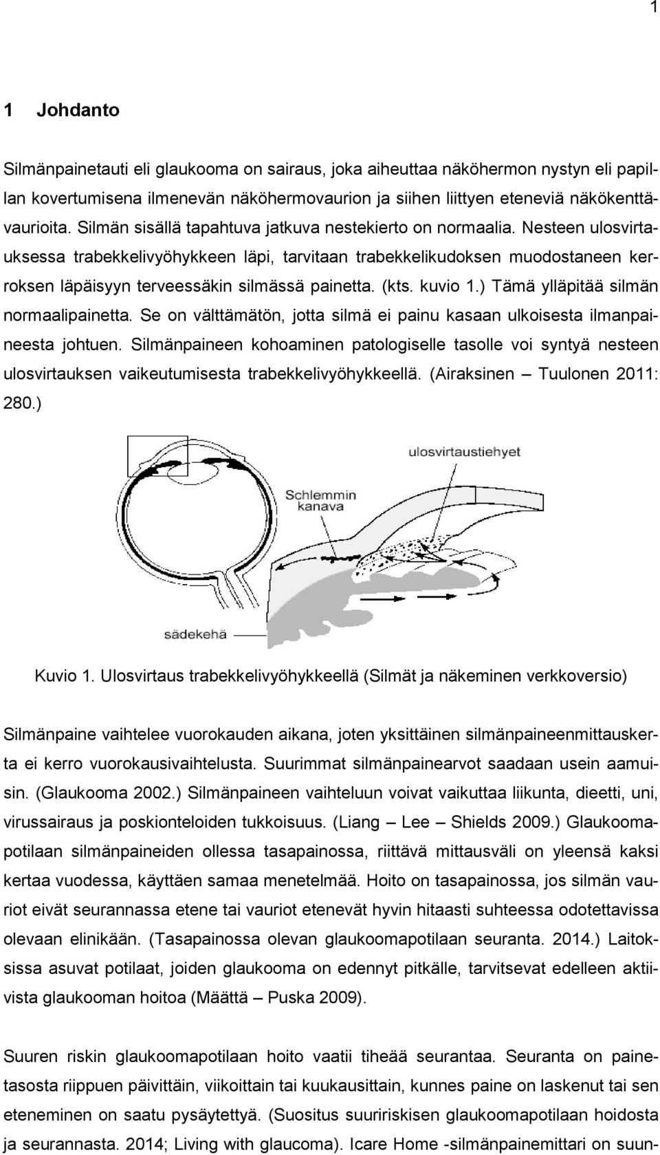 Nesteen ulosvirtauksessa trabekkelivyöhykkeen läpi, tarvitaan trabekkelikudoksen muodostaneen kerroksen läpäisyyn terveessäkin silmässä painetta. (kts. kuvio 1.