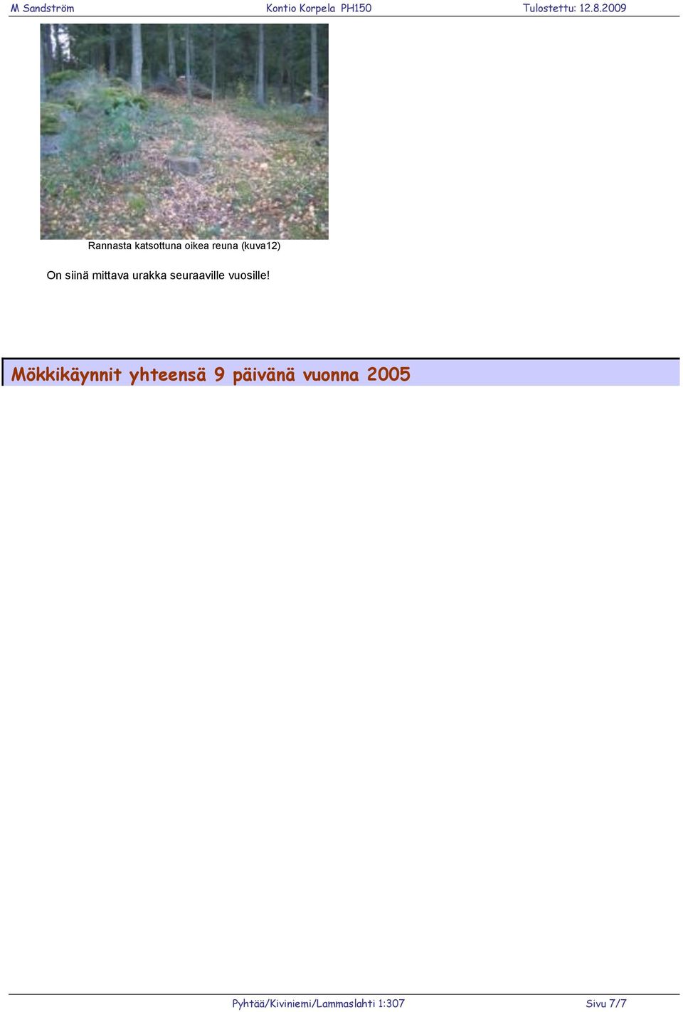 Mökkikäynnit yhteensä 9 päivänä vuonna 2005