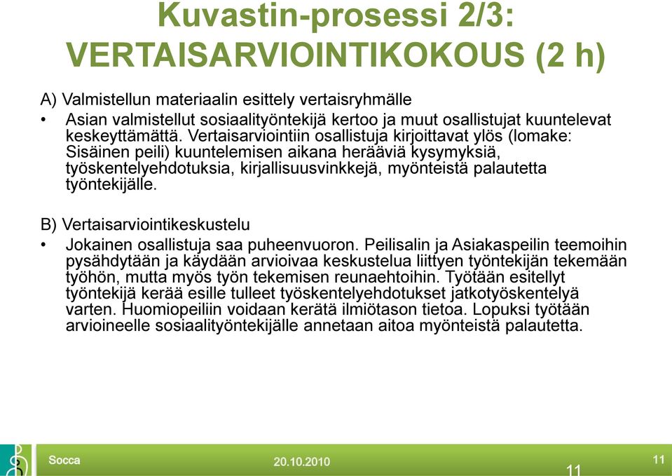 B) Vertaisarviointikeskustelu Jokainen osallistuja saa puheenvuoron.