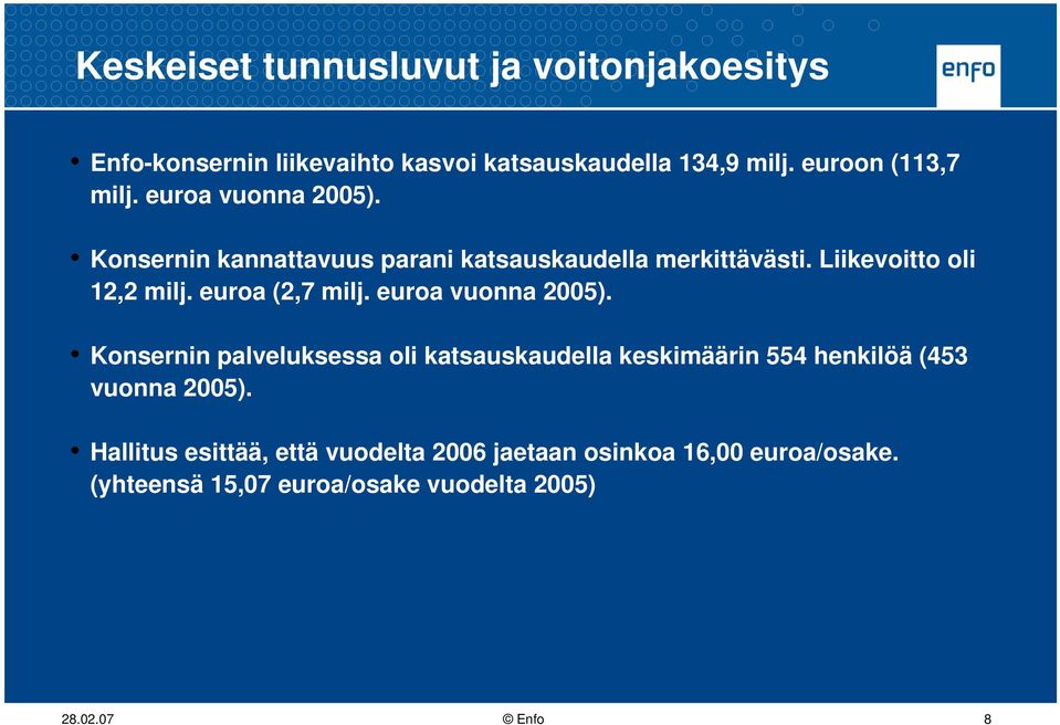 Liikevoitto oli 12,2 milj. euroa (2,7 milj. euroa vuonna 2005).