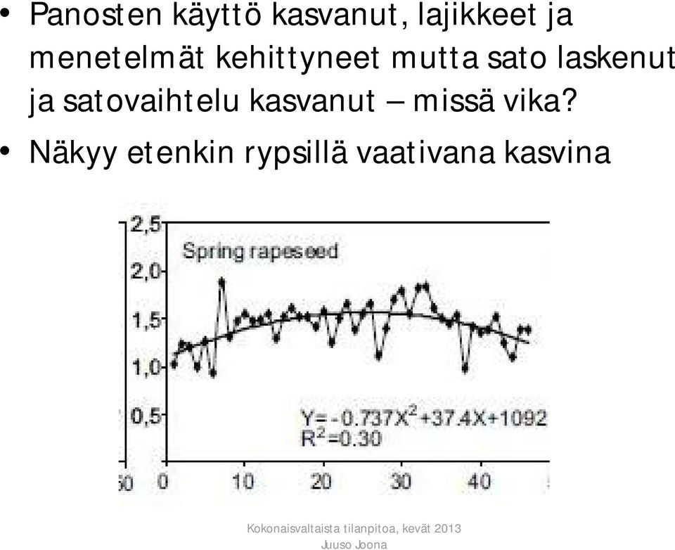 laskenut ja satovaihtelu kasvanut missä