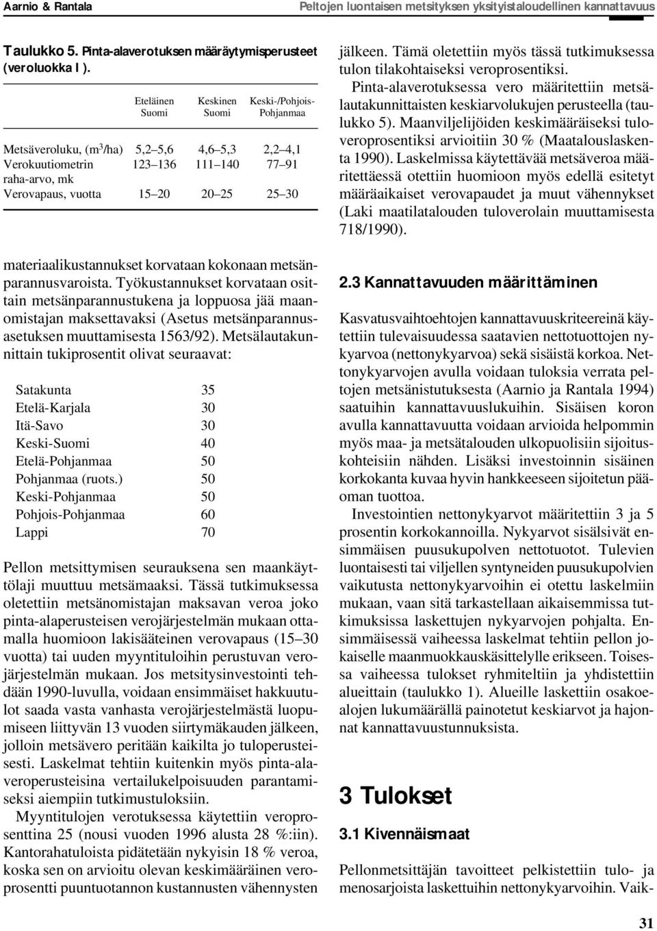 Metsälautakunnittain tukiprosentit olivat seuraavat: Satakunta 35 Etelä-Karjala 30 Itä-Savo 30 Keski-Suomi 40 Etelä-Pohjanmaa 50 Pohjanmaa (ruots.